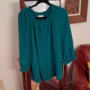 Croft & Barrow Teal Blouse with Button Detail